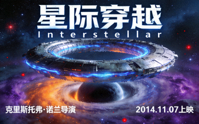 科幻动作电影《星际穿越》海报展示太空飞船场景